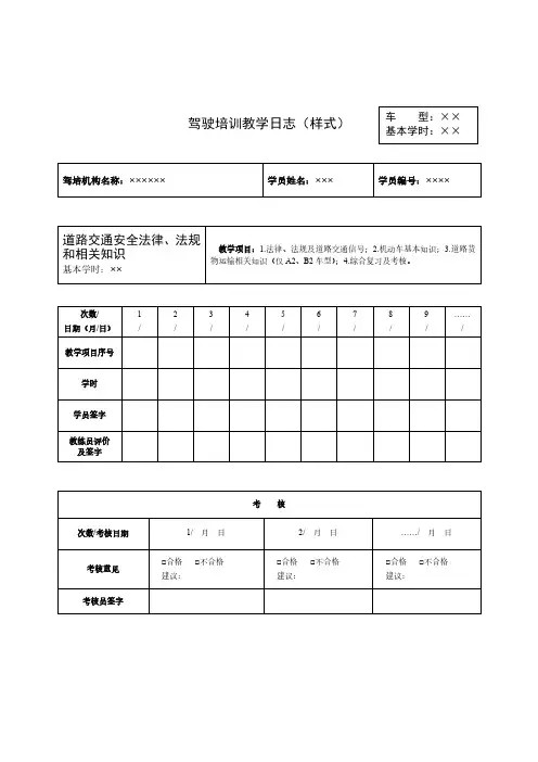 机动车驾驶培训教学日志(样式)