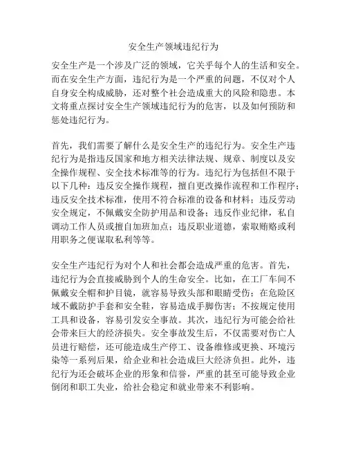 安全生产领域违纪行为