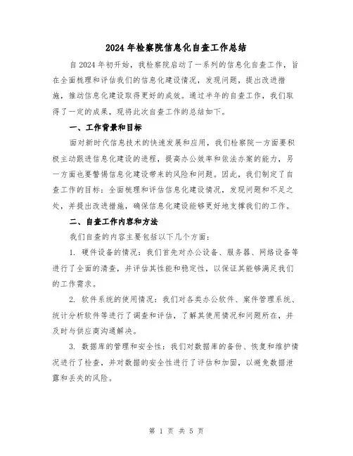 2024年检察院信息化自查工作总结(2篇)