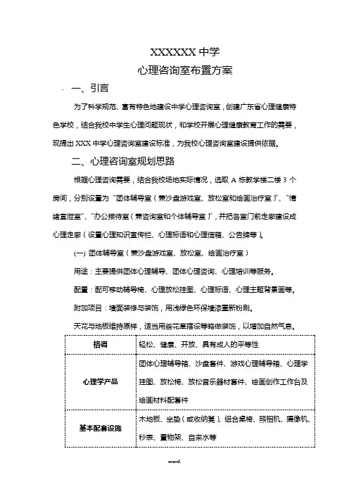 xxx中学  心理咨询室设施设备布置方案(优选.)