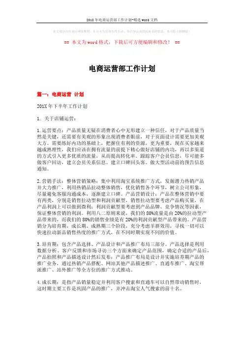 2018年电商运营部工作计划-精选word文档 (7页)