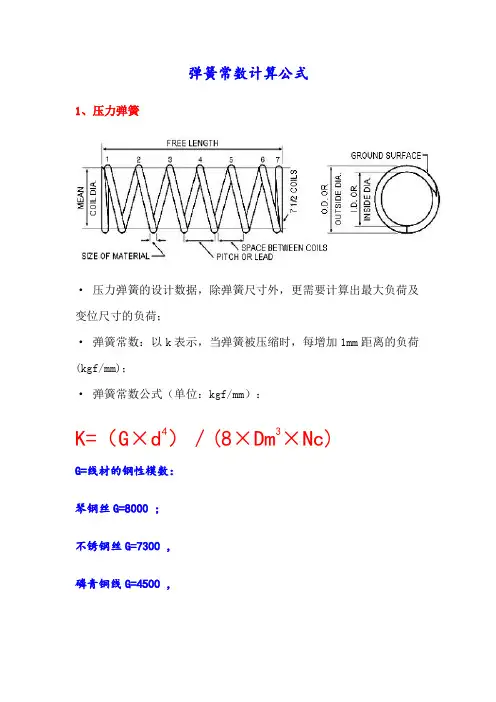 压簧及拉簧、扭簧弹力计算公式