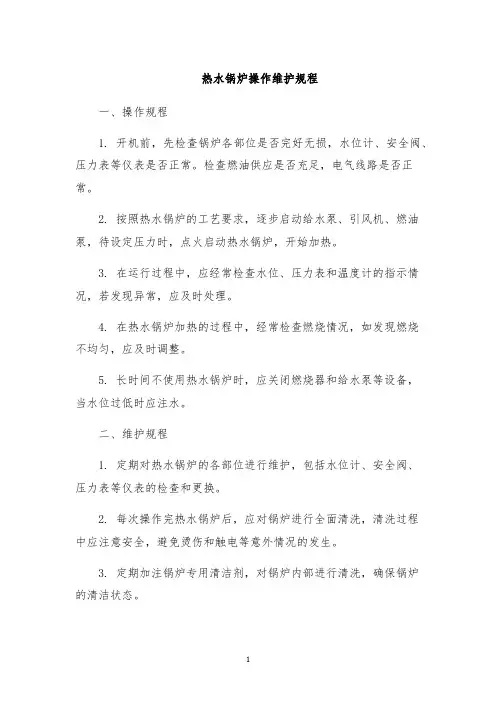 热水锅炉操作维护规程