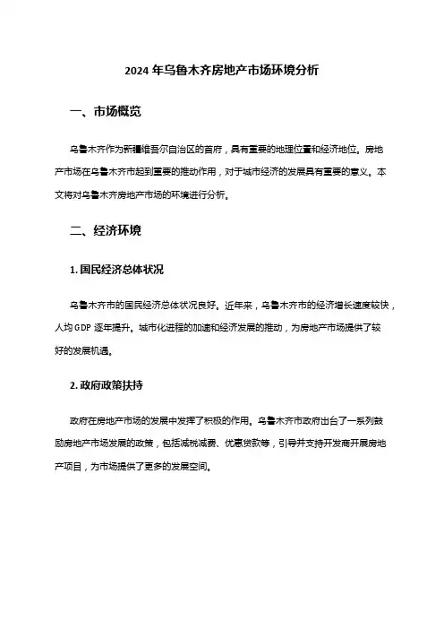 2024年乌鲁木齐房地产市场环境分析