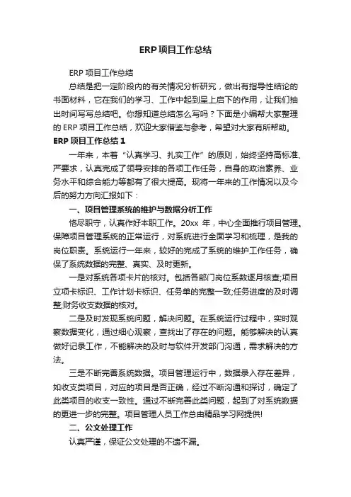 ERP项目工作总结