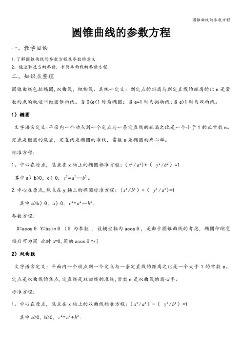 圆锥曲线的参数方程