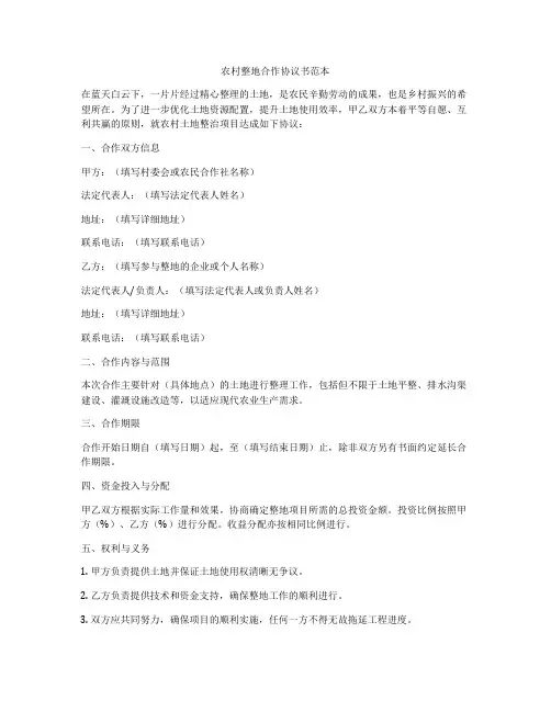 农村整地合作协议书范本
