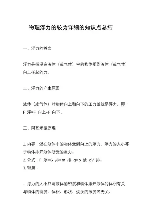 物理浮力的较为详细的知识点总结