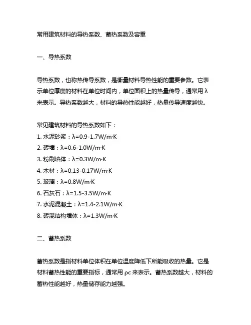 常用建筑材料的导热系数、蓄热系数及容重