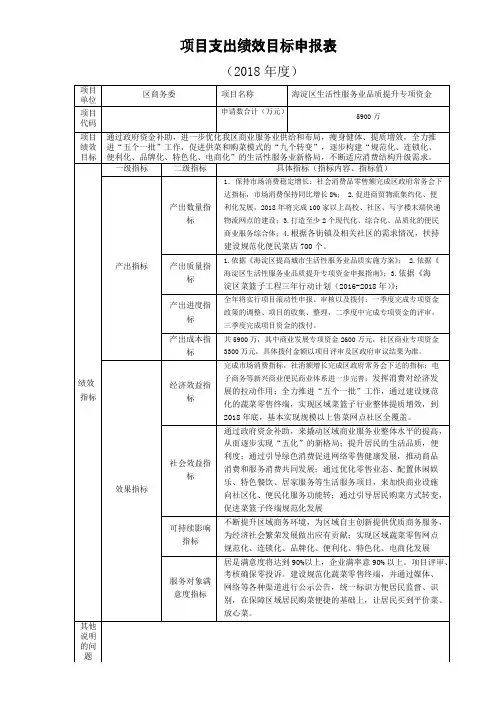 项目支出绩效目标申报表