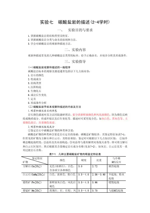 碳酸盐岩的描述