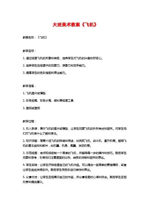 大班美术教案《飞机》