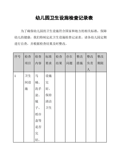 幼儿园卫生设施检查记录表