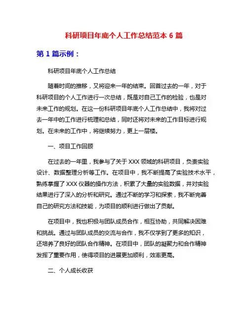 科研项目年底个人工作总结范本6篇