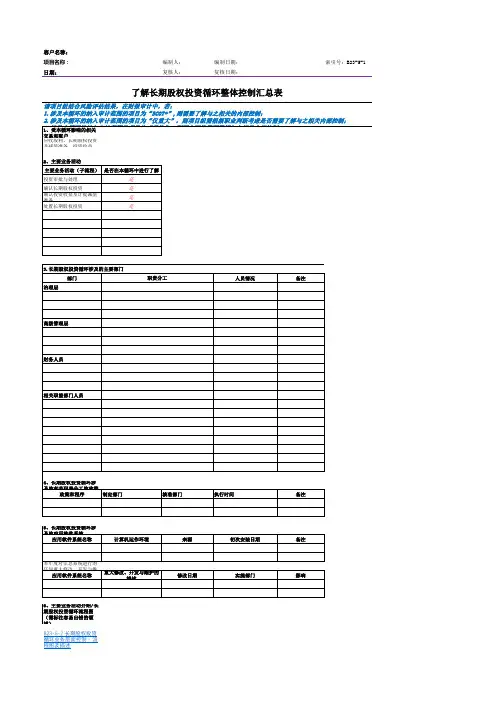 了解长期股权投资循环整体控制汇总表