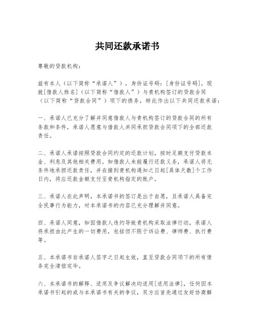 共同还款承诺书