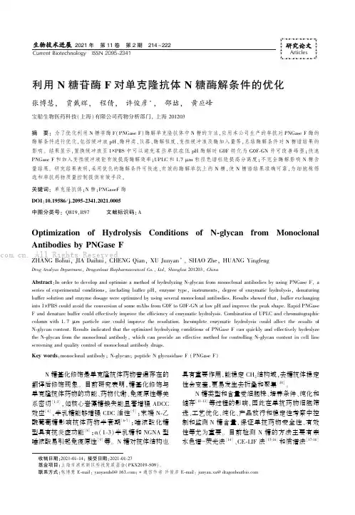 利用Ｎ 糖苷酶Ｆ 对单克隆抗体Ｎ 糖酶解条件的优化