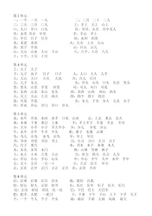 D-部编版一年级语文上册要求会写的生字组词