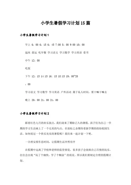 小学生暑假学习计划15篇