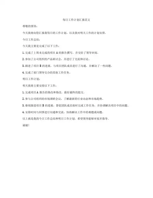 每日工作计划汇报范文