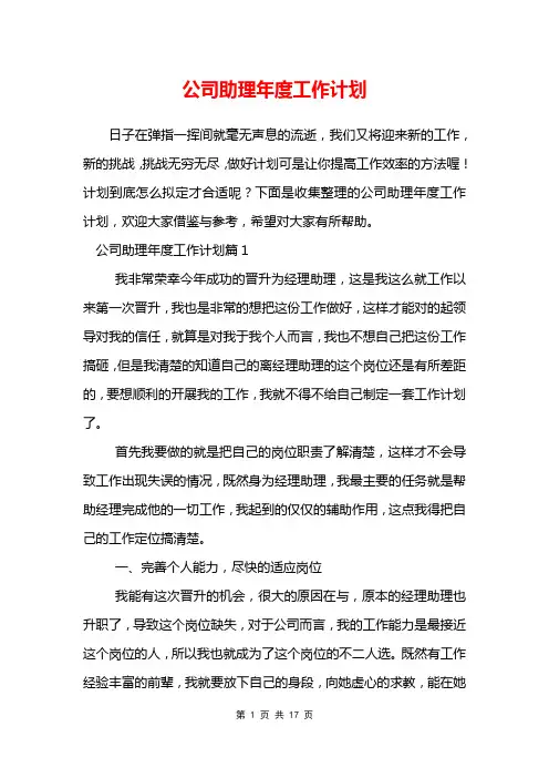 公司助理年度工作计划