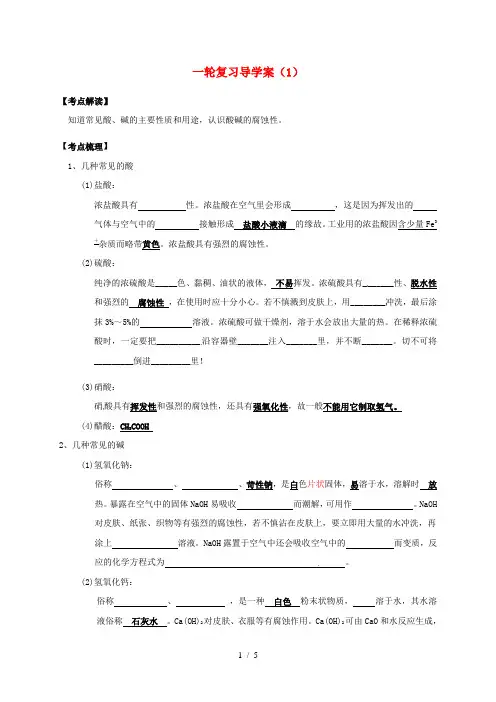 中考化学复习-常见的酸和碱导学案