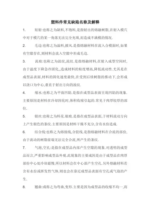 塑料件常见缺陷名称及解释