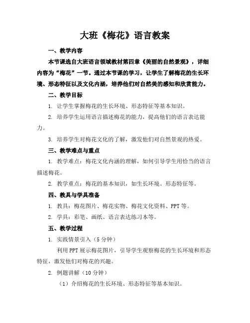 大班《梅花》语言教案