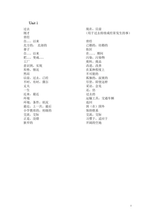 译林版八年级下册英语单词默写表文档