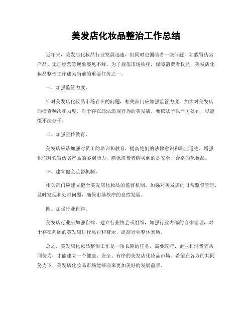 美发店化妆品整治工作总结