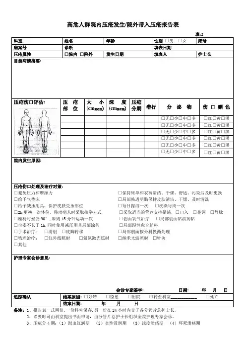 (完整版)压疮评估报告／护理记录表