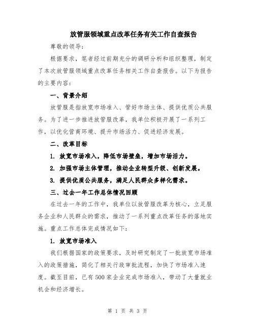 放管服领域重点改革任务有关工作自查报告