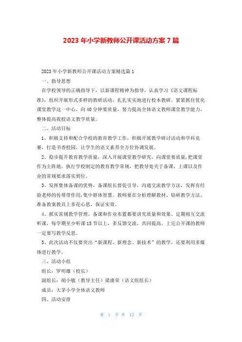 2023年小学新教师公开课活动方案7篇