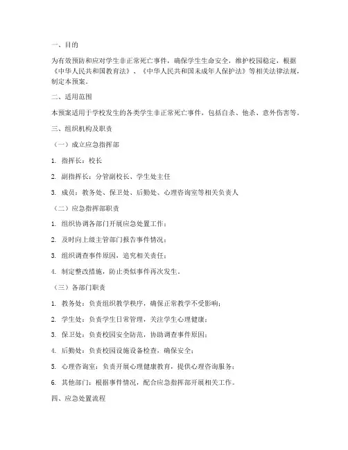 防范学生非正常死亡应急处置预案