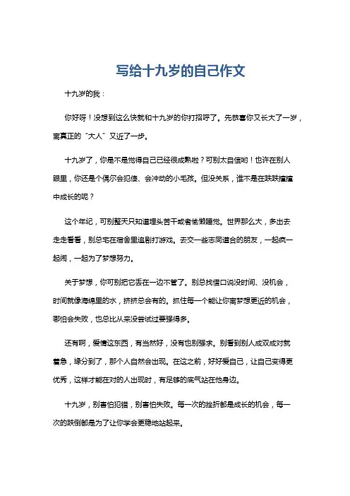 写给十九岁的自己作文