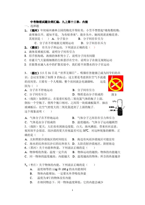 中考物理试题分类汇编：九上第十三章：内能