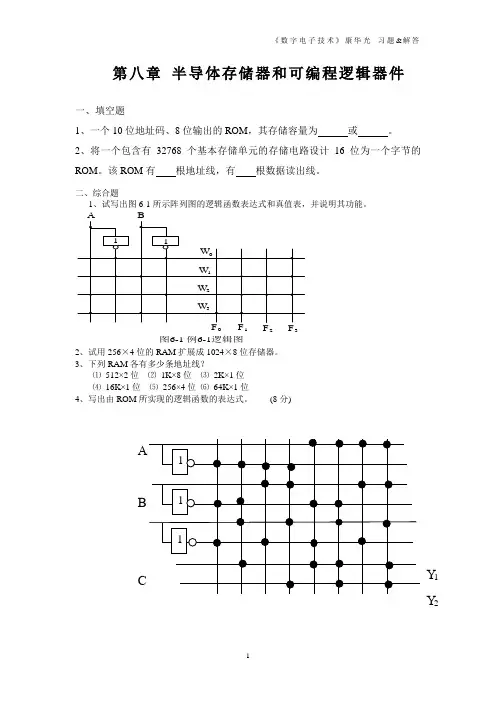 《数字电子技术》康华光 习题&解答 第八章 半导体存储器和可编程逻辑器件