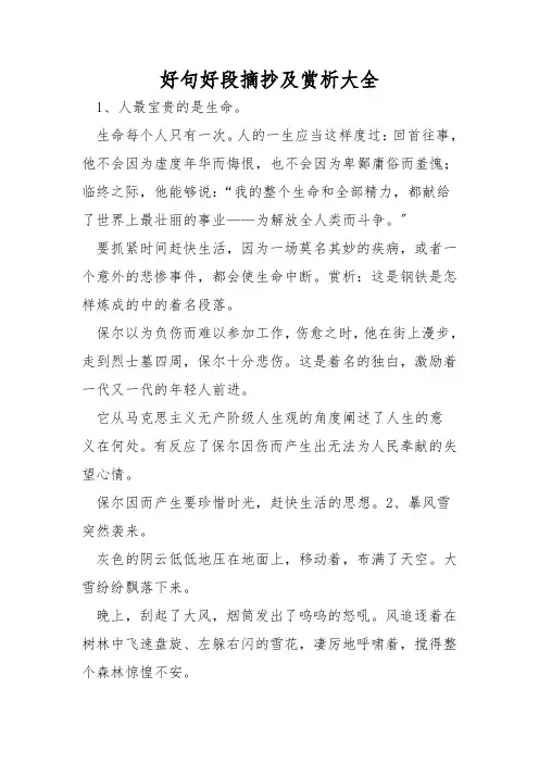 好句好段摘抄及赏析大全