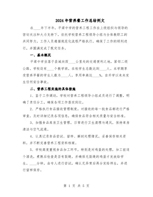 2024年营养餐工作总结例文（3篇）