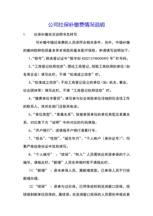 公司社保补缴费情况说明