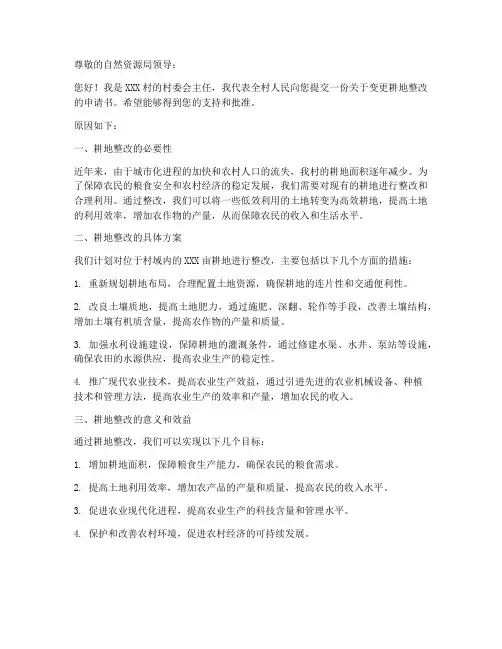 变更耕地整改申请书模板