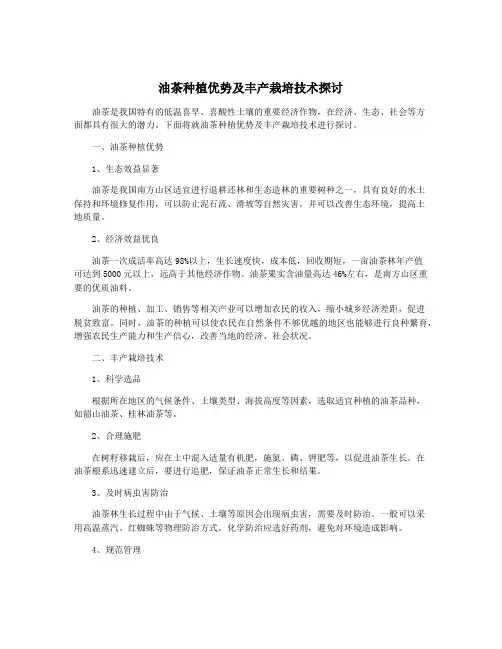 油茶种植优势及丰产栽培技术探讨