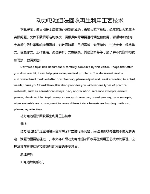动力电池湿法回收再生利用工艺技术