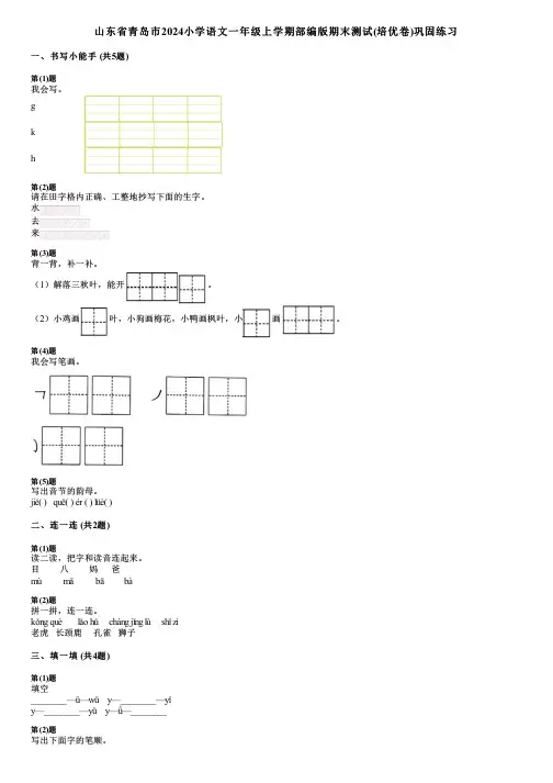 山东省青岛市2024小学语文一年级上学期部编版期末测试(培优卷)巩固练习