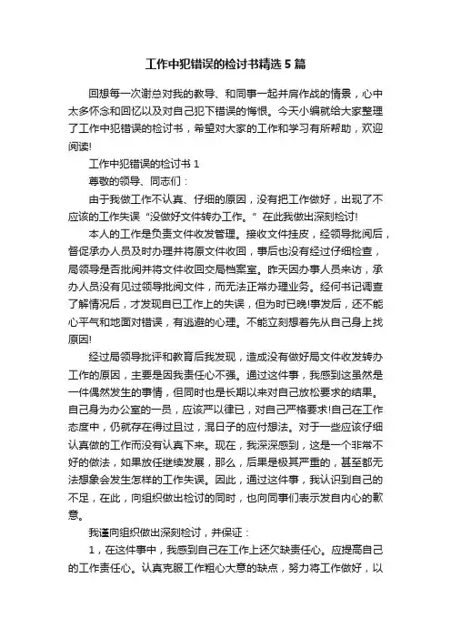 工作中犯错误的检讨书精选5篇
