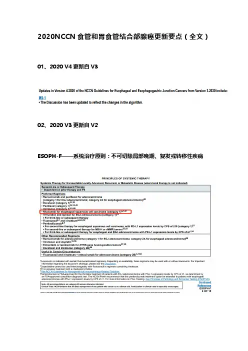 2020NCCN食管和胃食管结合部腺癌更新要点(全文)