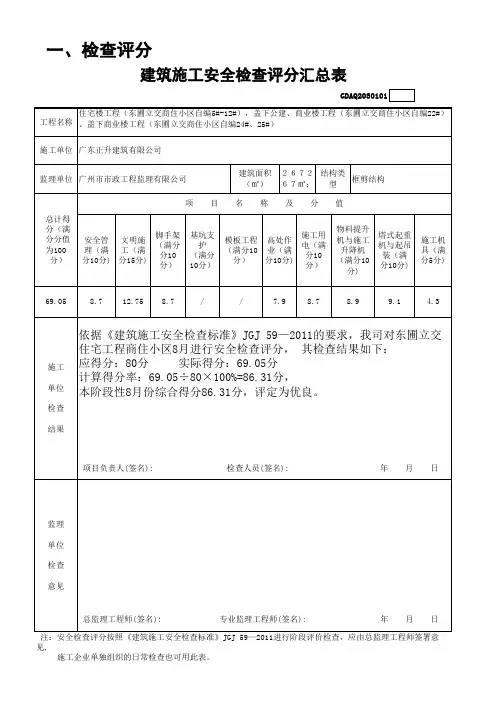 建筑施工安全检查评分汇总表GDAQ2030101