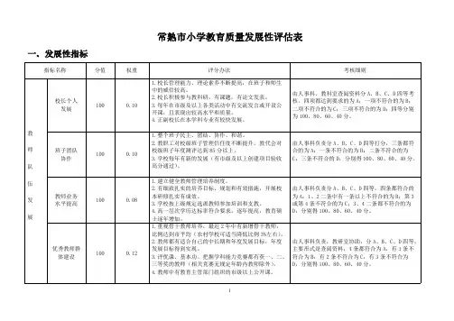 常熟市小学教育质量发展性评估表