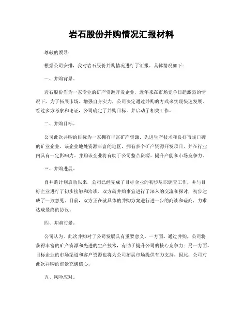 岩石股份并购情况汇报材料