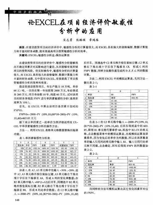 论EXCEL在项目经济评价敏感性分析中的应用